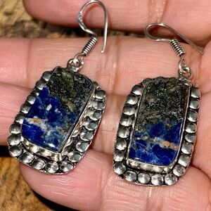 Navy Sodalite with Pyrite Earrings 1 1/2”